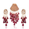 Ruby Gemstone Beaded Rose Gold Polish Silver Pendant & Earring Set SP04-1036