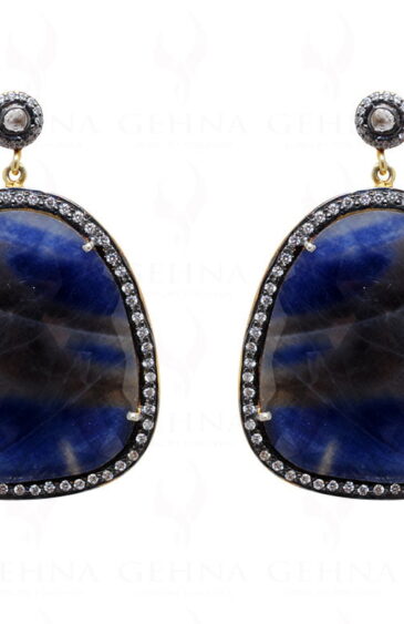 White & Blue Sapphire Gemstone Studded 925 Solid Silver Earrings Se011037