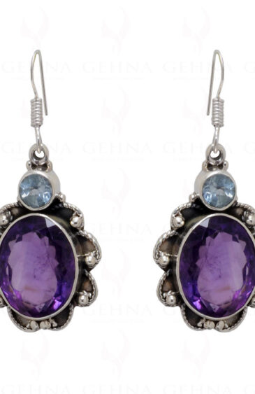 Blue Topaz & Amethyst Gemstone Studded 925 Sterling Silver Earrings SE04-1037