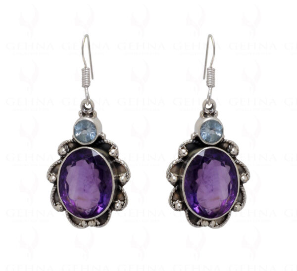 Blue Topaz & Amethyst Gemstone Studded 925 Sterling Silver Earrings SE04-1037