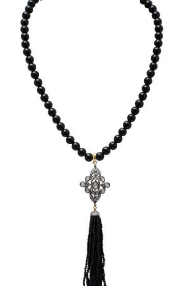 Black Spinel & White Sapphire Gemstone Studded Necklace In .925 Silver SN-1037