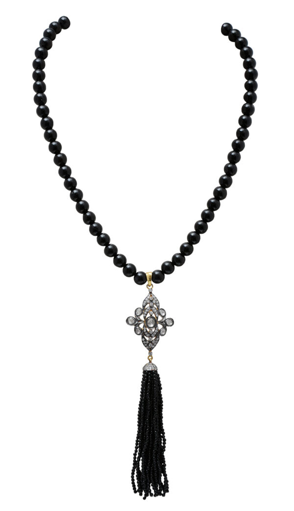 Black Spinel & White Sapphire Gemstone Studded Necklace In .925 Silver SN-1037