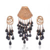 Sapphire Gemstone Beaded Rose Gold Polish Silver Pendant & Earring Set SP04-1037