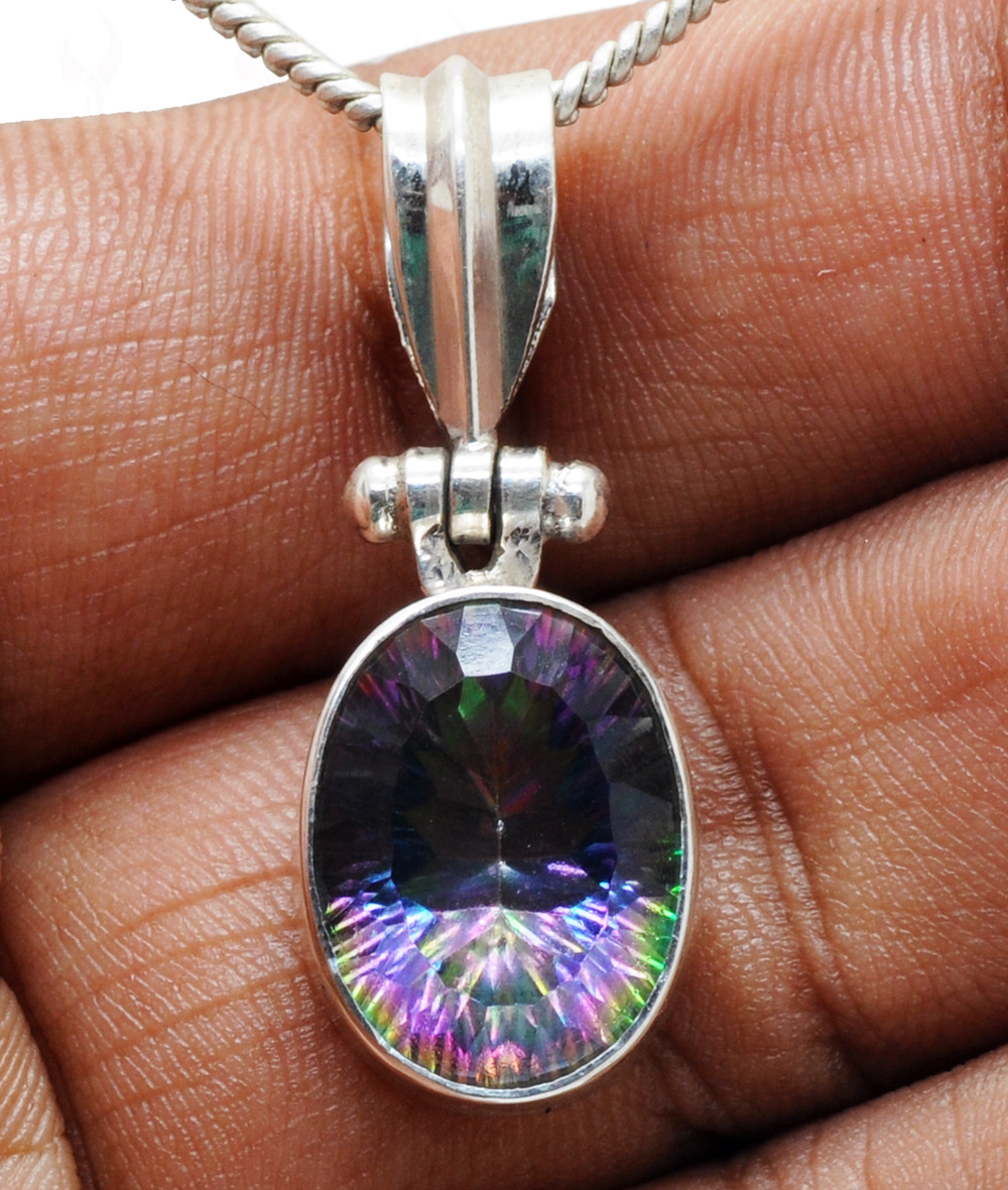 Mystic Quartz Oval Shape Gemstone Studded 925 Sterling Silver Pendant Sp031037