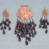 Sapphire Gemstone Beaded Rose Gold Polish Silver Pendant & Earring Set SP04-1037