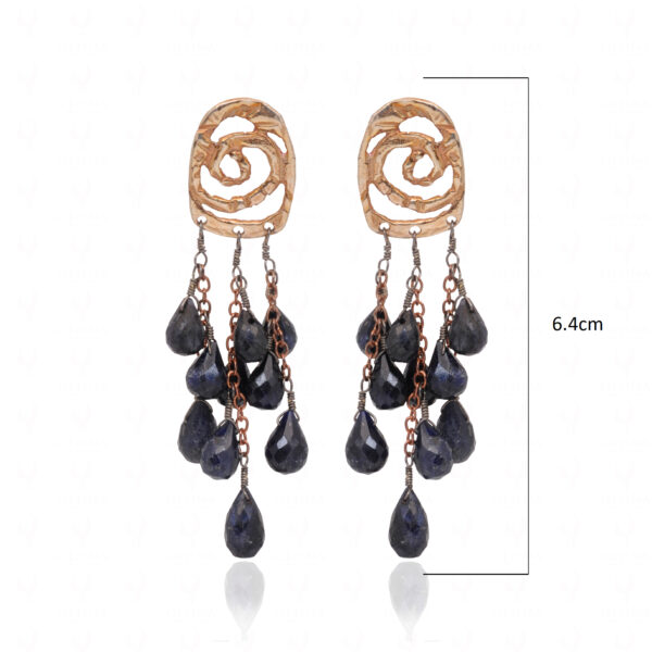 Sapphire Gemstone Beaded Rose Gold Polish Silver Pendant & Earring Set SP04-1037