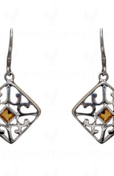 Citrine Square Shaped Gemstone Studded 925 Sterling Silver Earrings SE04-1038