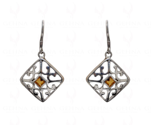 Citrine Square Shaped Gemstone Studded 925 Sterling Silver Earrings SE04-1038