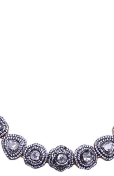 Rose Cut Sapphire Polkies Studded Necklace Set In .925 Sterling Silver SN-1038