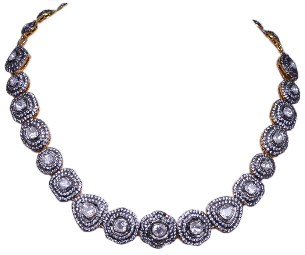 Rose Cut Sapphire Polkies Studded Necklace Set In .925 Sterling Silver SN-1038