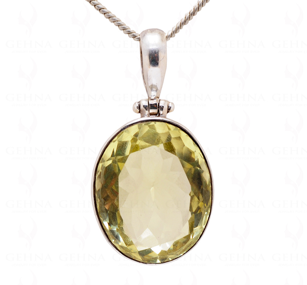 Lemon Topaz Oval Shape Gemstone Studded 925 Sterling Silver Pendant Sp031038