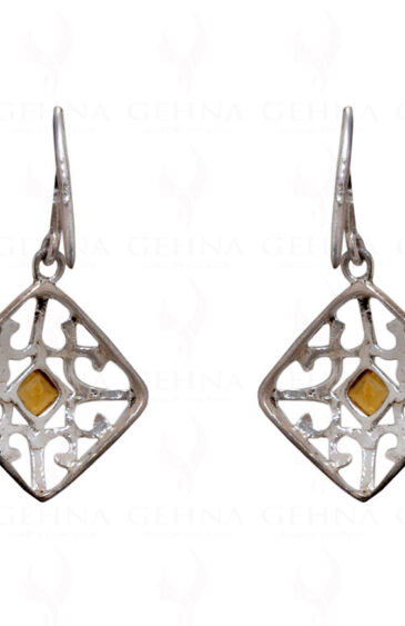 Citrine Square Shaped Gemstone Studded 925 Sterling Silver Earrings SE04-1038