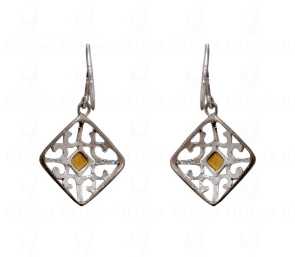 Citrine Square Shaped Gemstone Studded 925 Sterling Silver Earrings SE04-1038