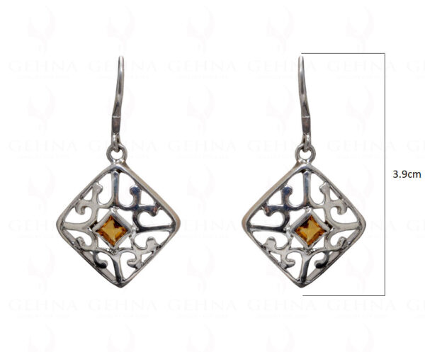 Citrine Square Shaped Gemstone Studded 925 Sterling Silver Earrings SE04-1038