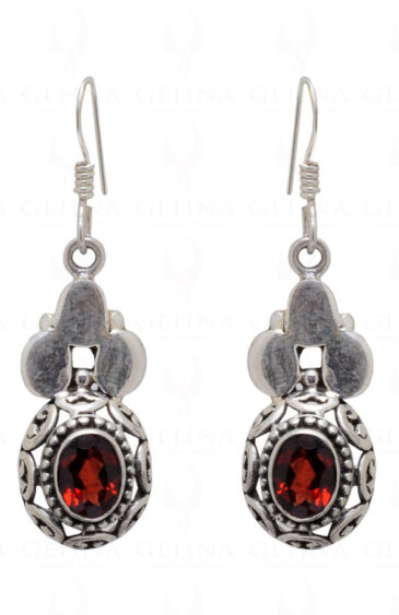 Red Garnet Round Shaped Gemstone Studded 925 Sterling Silver Earrings SE04-1039