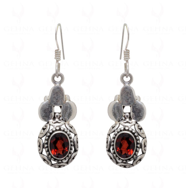 Red Garnet Round Shaped Gemstone Studded 925 Sterling Silver Earrings SE04-1039