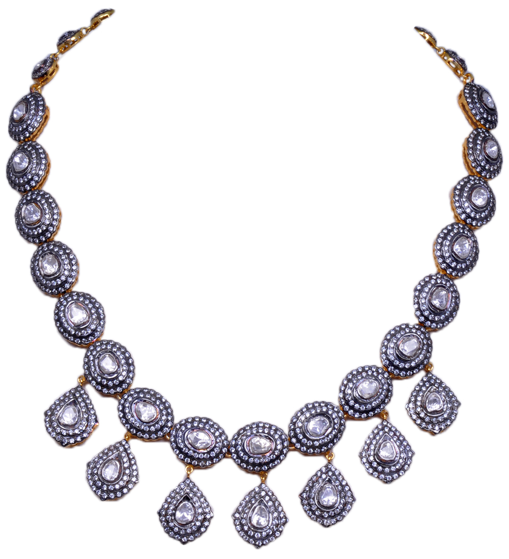 Rose Cut Sapphire Polkies Studded Necklace Set In .925 Sterling Silver SN-1039