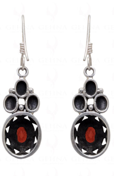 Red Garnet Round Shaped Gemstone Studded 925 Sterling Silver Earrings SE04-1039