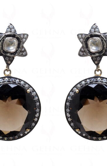 White Sapphire & Smoky Quartz Gemstone Studded 925 Silver Earrings Se011040