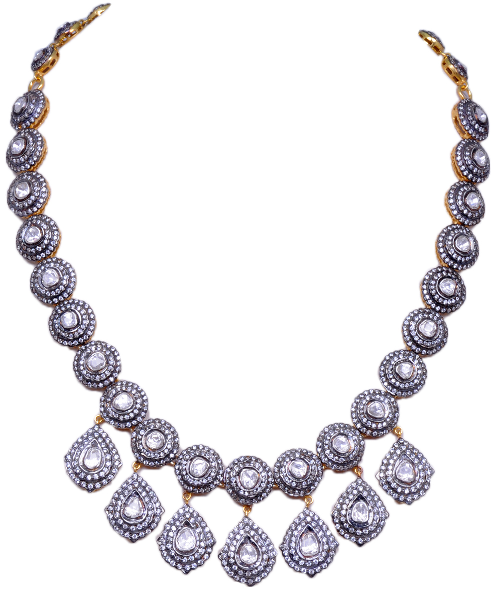 Rose Cut Sapphire Polkies Studded Necklace Set In .925 Sterling Silver SN-1040
