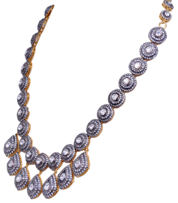 Rose Cut Sapphire Polkies Studded Necklace Set In .925 Sterling Silver SN-1040