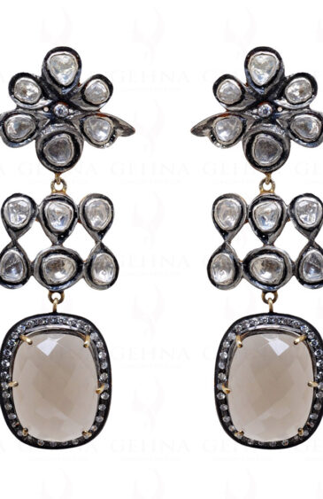 White Sapphire & Smoky Quartz Gemstone Studded 925 Silver Earrings Se011041