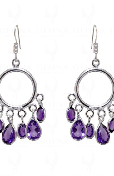 Amethyst Gemstone Studded 925 Sterling Silver Bezel Earrings SE04-1041