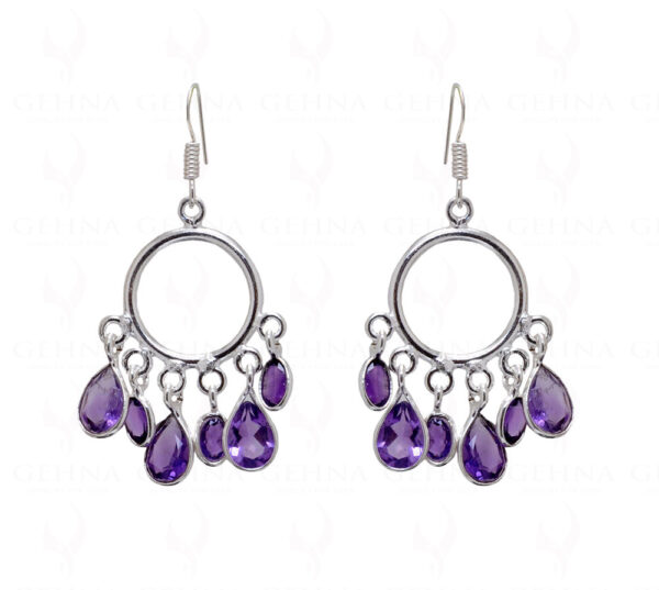 Amethyst Gemstone Studded 925 Sterling Silver Bezel Earrings SE04-1041