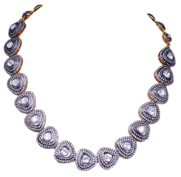 Rose Cut Sapphire Polkies Studded Necklace Set In .925 Sterling Silver SN-1041