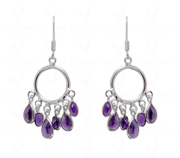 Amethyst Gemstone Studded 925 Sterling Silver Bezel Earrings SE04-1041