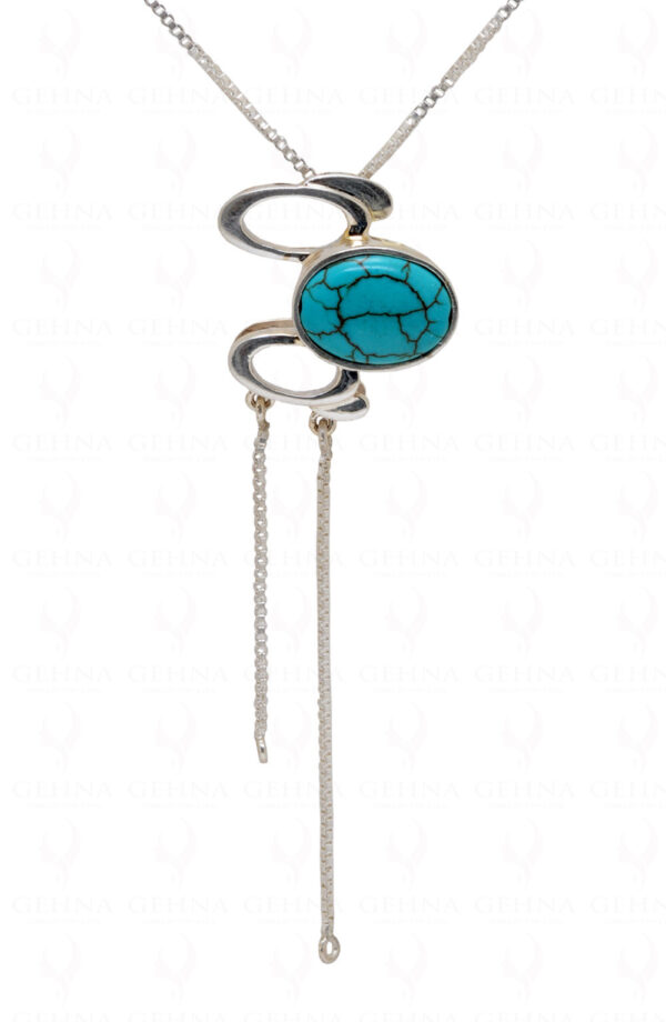 Turquoise Gemstone Studded 925 Silver Pendant With Chain SP02-1042