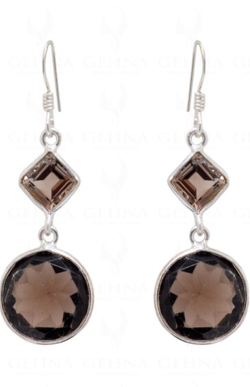 Smoky Quartz Round & Square Shaped Gemstone 925 Silver Earrings SE04-1043