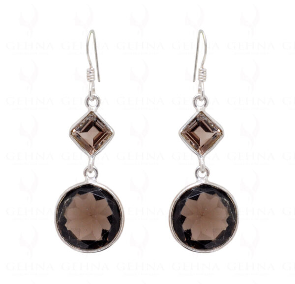 Smoky Quartz Round & Square Shaped Gemstone 925 Silver Earrings SE04-1043