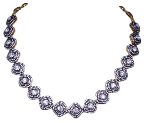 Sapphire Polkies Studded Victorian Style Necklace In .925 Silver SN-1043