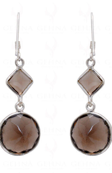 Smoky Quartz Round & Square Shaped Gemstone 925 Silver Earrings SE04-1043