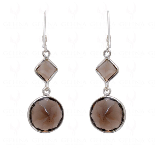 Smoky Quartz Round & Square Shaped Gemstone 925 Silver Earrings SE04-1043