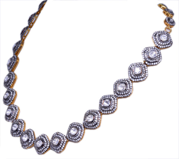 Sapphire Polkies Studded Victorian Style Necklace In .925 Silver SN-1043