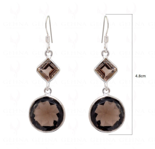 Smoky Quartz Round & Square Shaped Gemstone 925 Silver Earrings SE04-1043