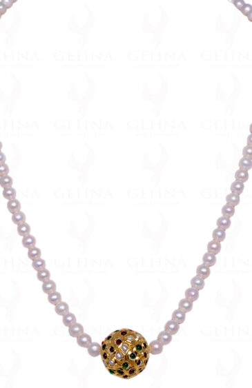 Pearl Bead Studded With Multicolor Stone Jadau Ball Ln011044