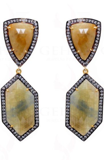 Yellow Sapphire Gemstone Studded 925 Solid Silver Earrings Se011044
