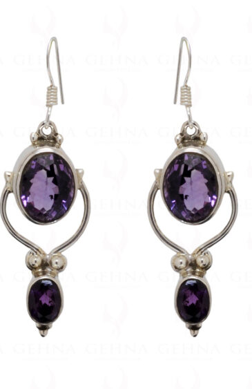 Amethyst Round Shaped Gemstone Studded 925 Solid Silver Earrings SE04-1044