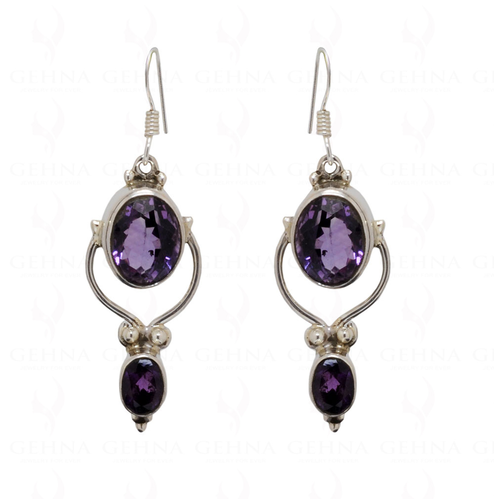 Amethyst Round Shaped Gemstone Studded 925 Solid Silver Earrings SE04-1044