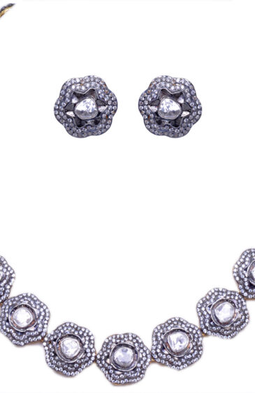 Sapphire Polkies Studded Victorian Style Necklace In .925 Silver SN-1044