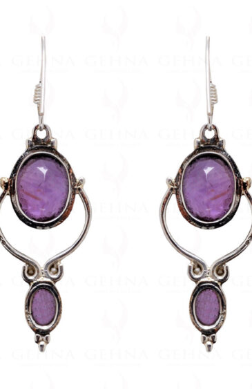 Amethyst Round Shaped Gemstone Studded 925 Solid Silver Earrings SE04-1044