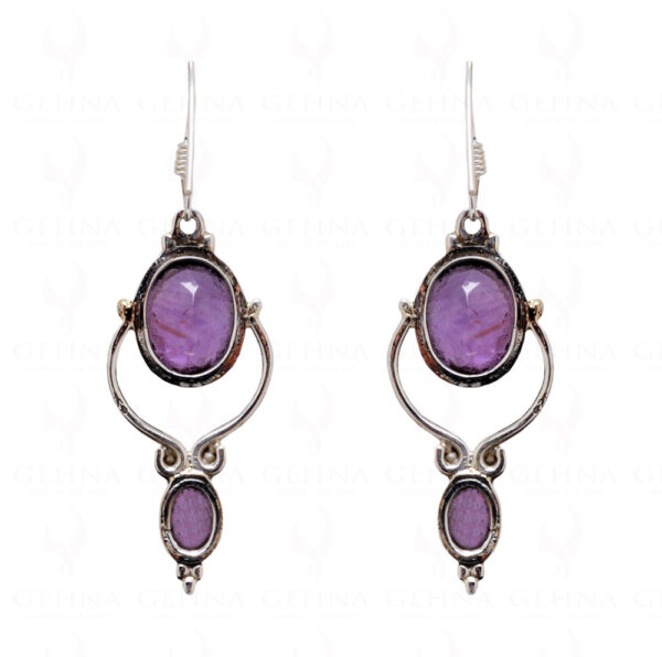 Amethyst Round Shaped Gemstone Studded 925 Solid Silver Earrings SE04-1044