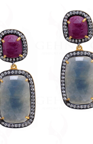 Ruby & Blue Sapphire Gemstone Studded 925 Sterling Silver Earring Se011045