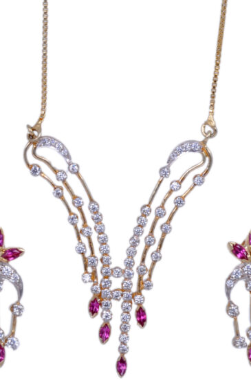 Pink Tourmaline Sapphire Necklace Set In .925 Sterling Silver SN-1045