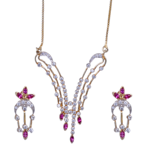 Pink Tourmaline Sapphire Necklace Set In .925 Sterling Silver SN-1045