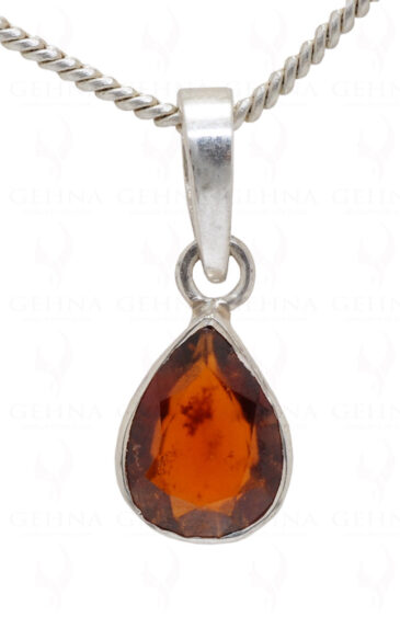 Hessonite Pear Shape Gemstone 925 Silver Pendant SP02-1045