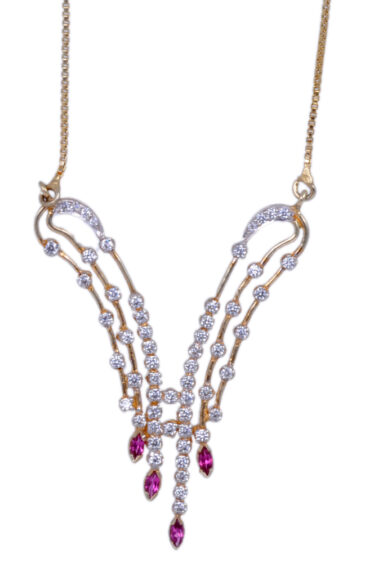 Pink Tourmaline Sapphire Necklace Set In .925 Sterling Silver SN-1045